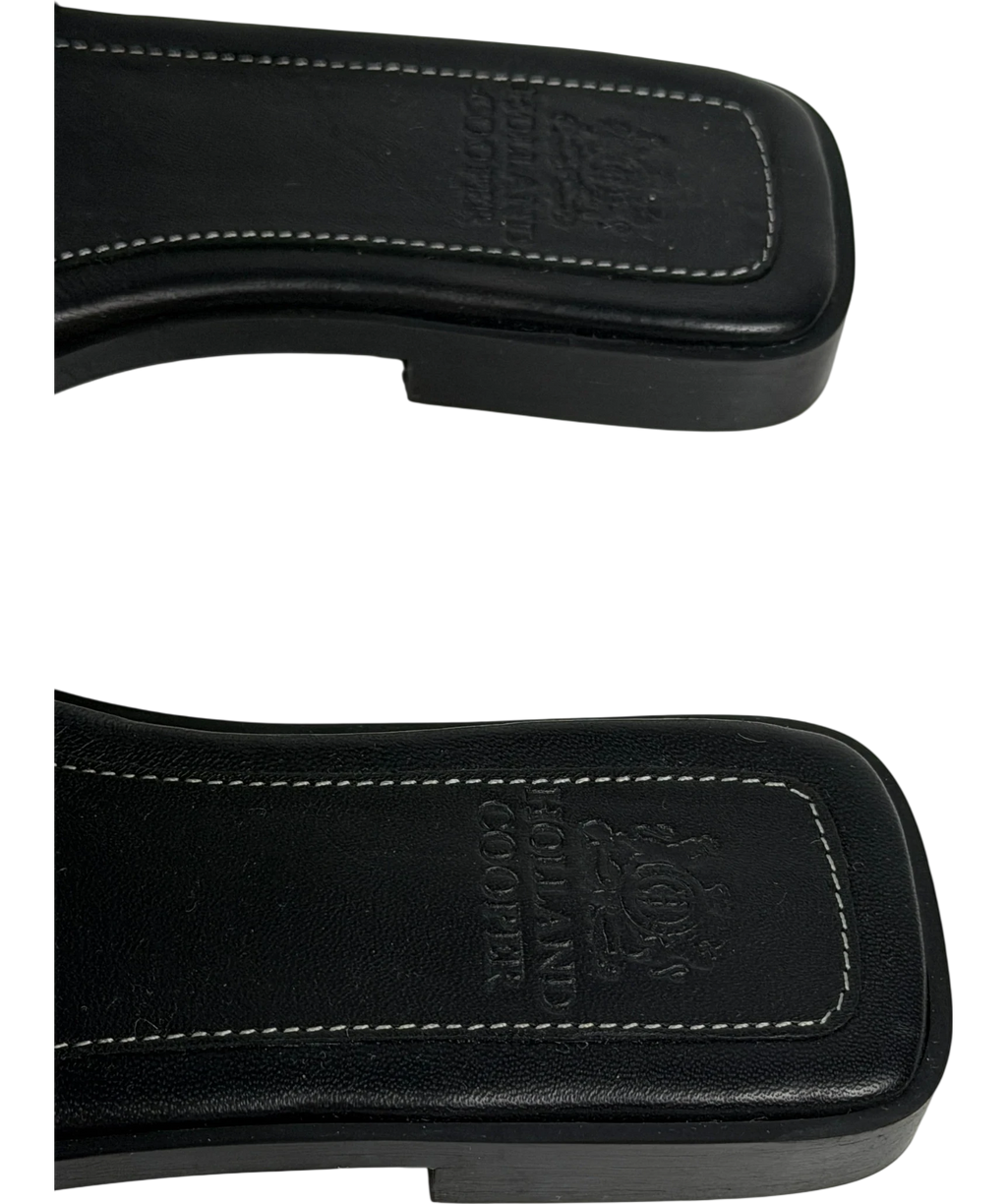 HOLLAND COOPER Heraldic Monogram Slides Black Saffiano / Gold Leogo UK 3 EU 36