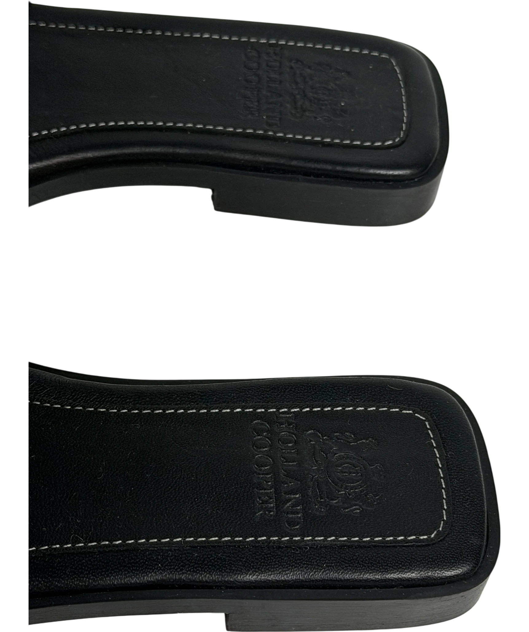 HOLLAND COOPER Heraldic Monogram Slides Black Saffiano / Gold Leogo UK 3 EU 36