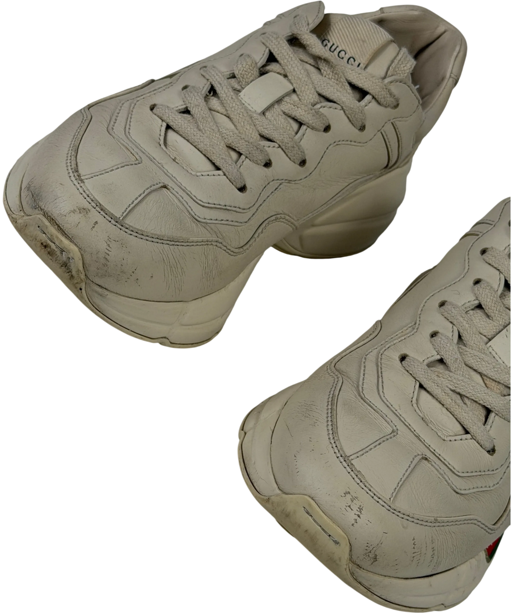 GUCCI Cream Logo Rhyton Leather Trainers UK 3.5 EU 36.5