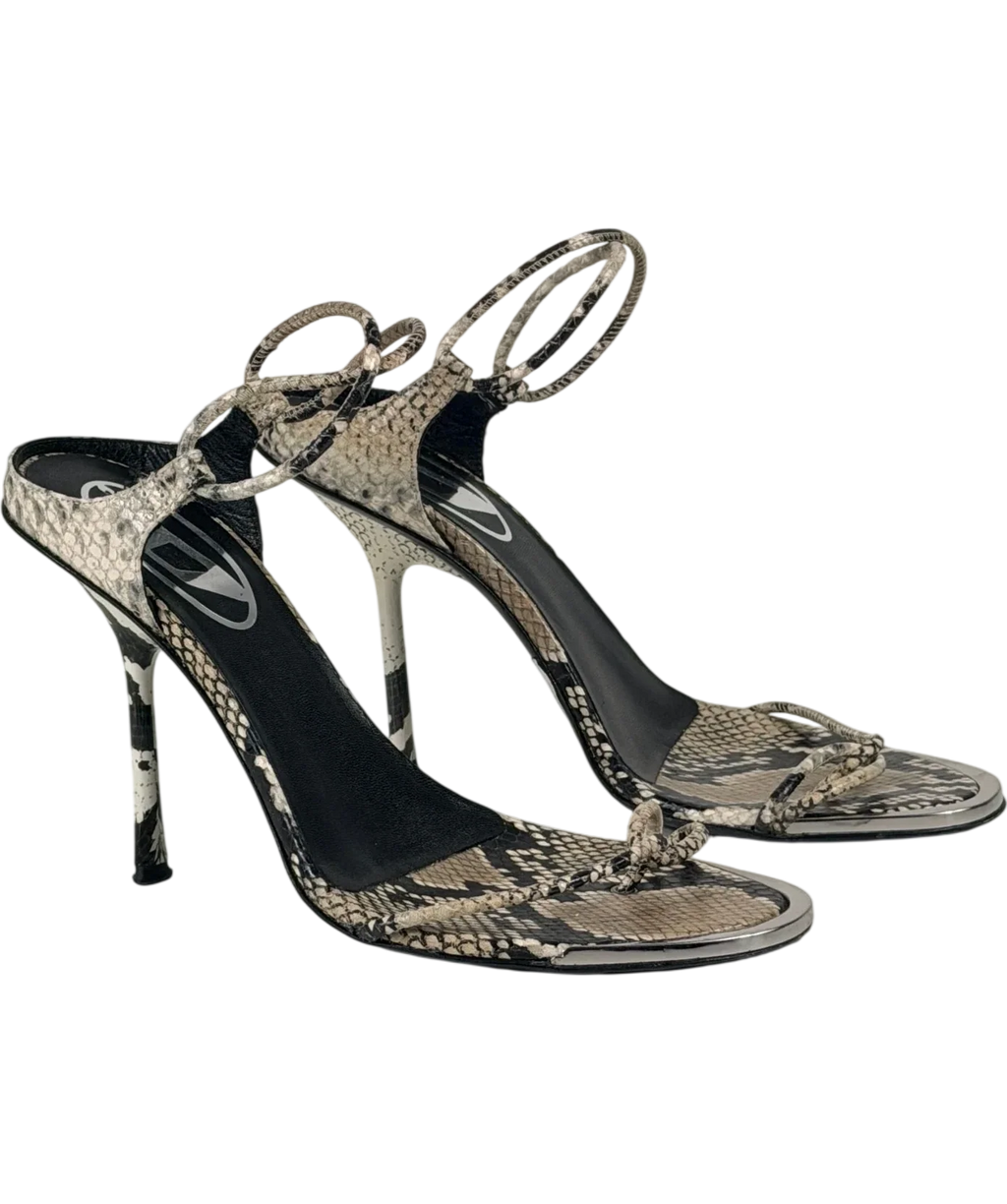 Diesel Beige Snakeskin Effect D-diam's Infra Lace 90 Heeled Sandals UK 6 EU 39
