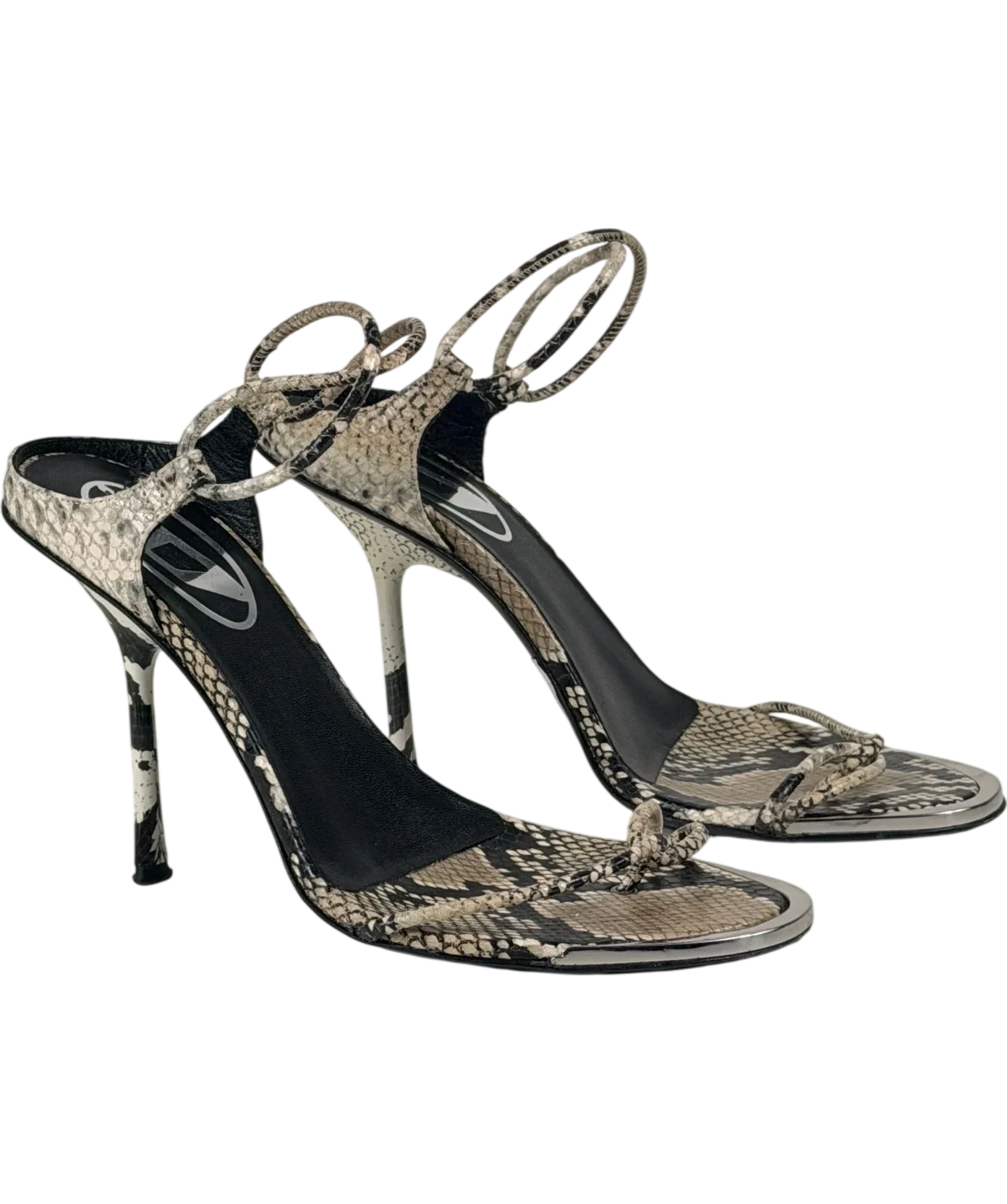 Diesel Beige Snakeskin Effect D-diam's Infra Lace 90 Heeled Sandals UK 6 EU 39