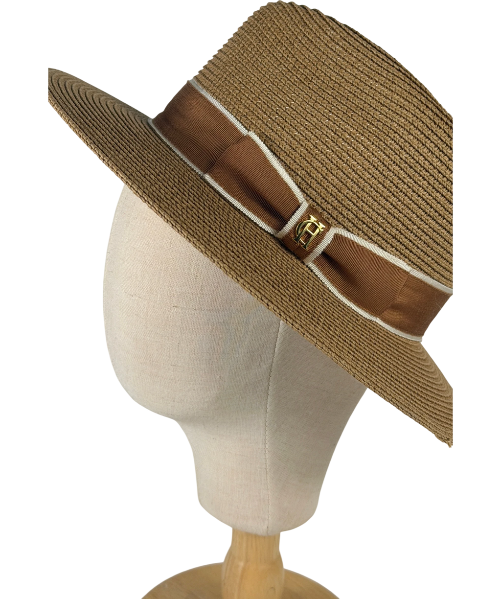 HOLLAND COOPER Francesca Hat Camel Beige Latte Bow With Gold Logo UK S