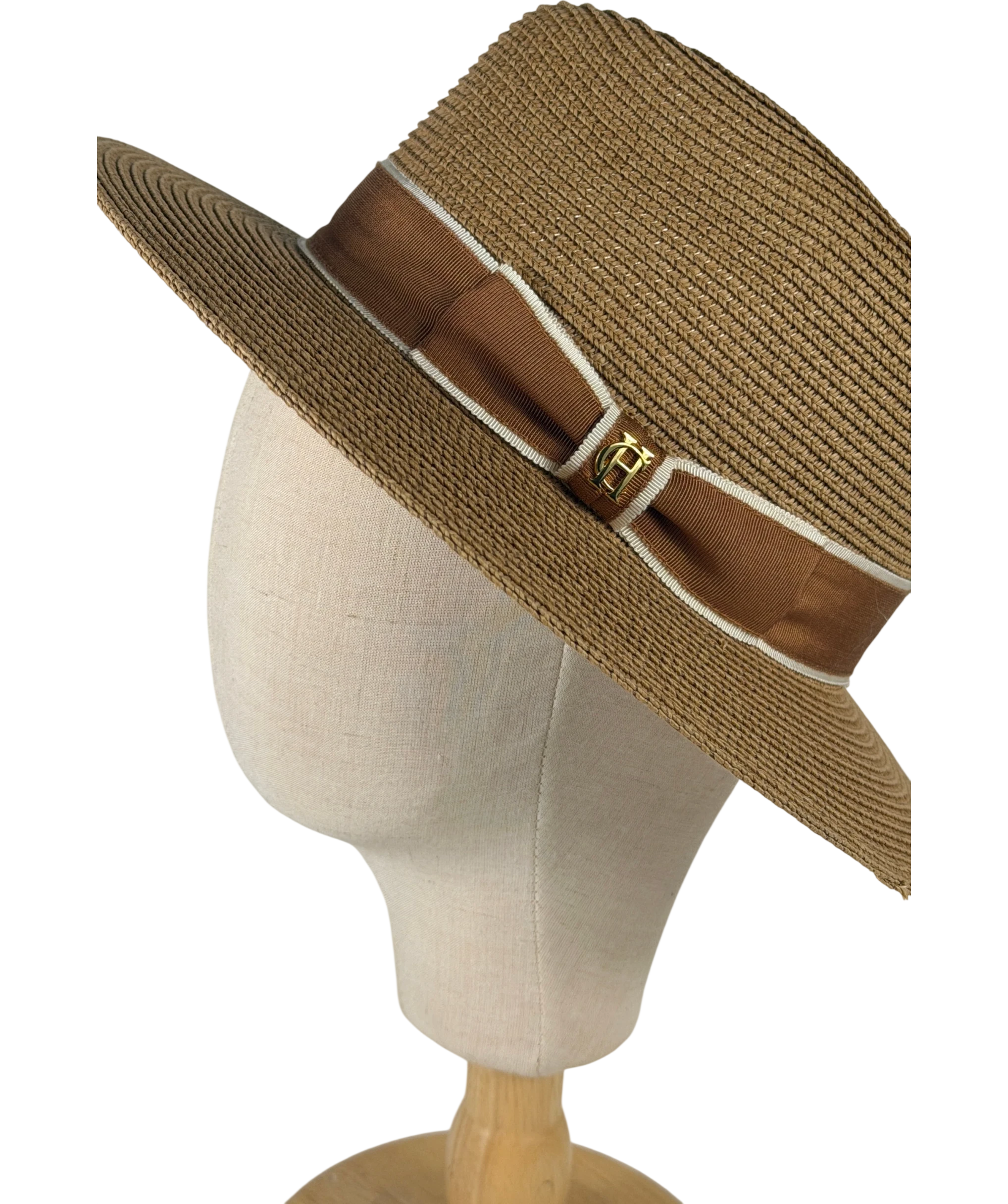 HOLLAND COOPER Francesca Hat Camel Beige Latte Bow With Gold Logo UK S