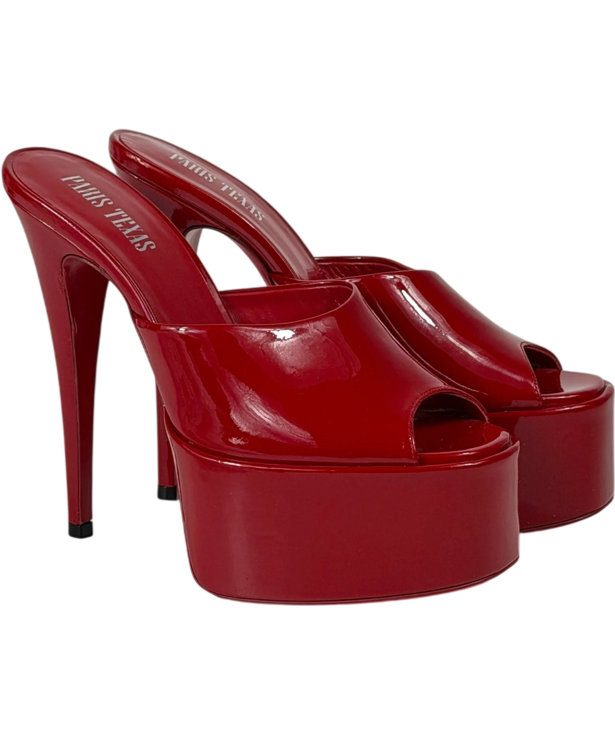 Paris Texas Red Marina Platform Mules In Glossy Patent Leather UK 4 EU 37