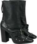 No21 Black Leather Studded Buckle Block Heel Ankle Boots UK 8 EU 41