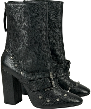 No21 Black Leather Studded Buckle Block Heel Ankle Boots UK 8 EU 41
