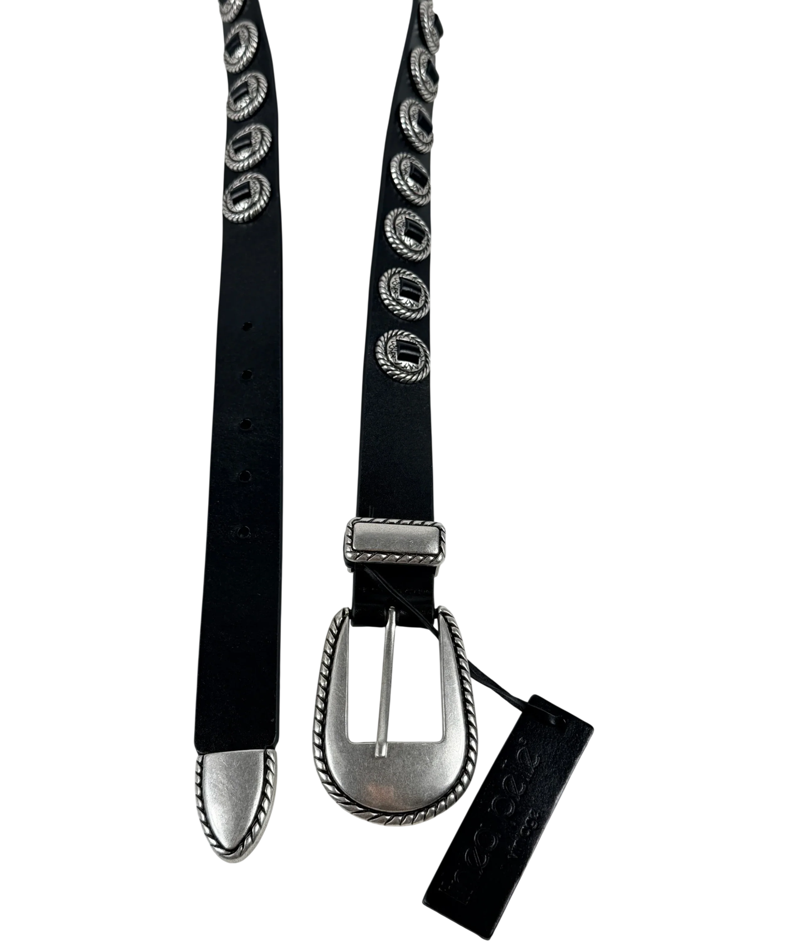 LINEA PELLE Studded Western Concho Belt In Black UK M