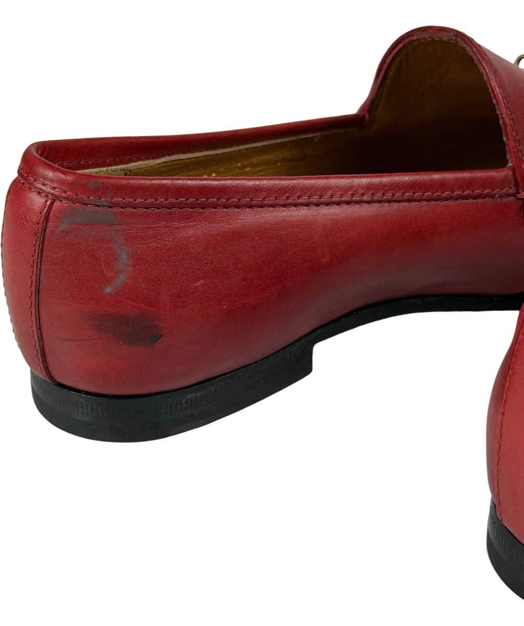 GUCCI Red Leather Jordaan Gold Horsebit Loafers UK 2 EU 35
