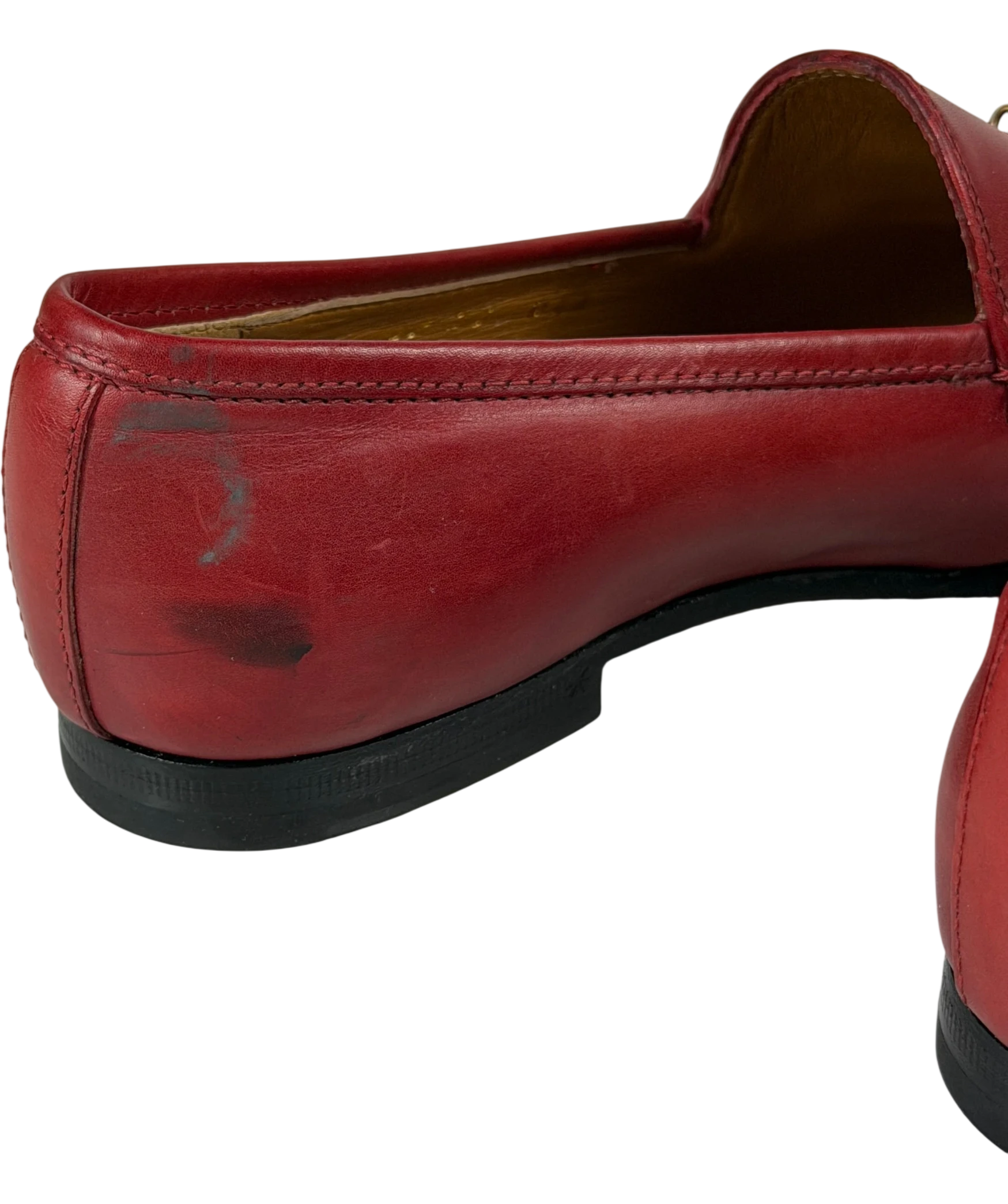 GUCCI Red Leather Jordaan Gold Horsebit Loafers UK 2 EU 35