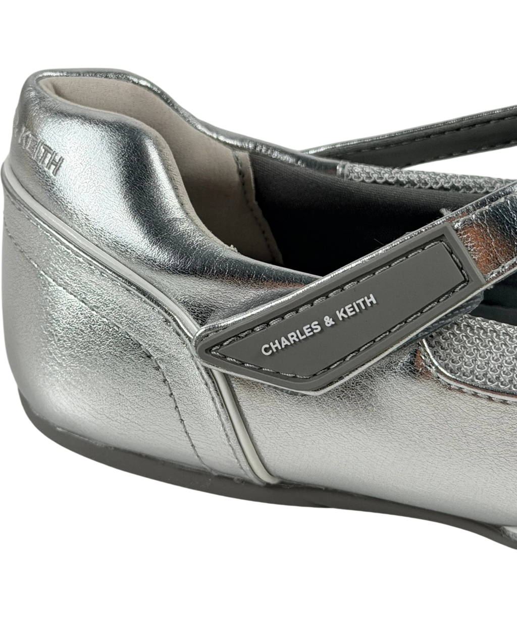 Charles & Keith Charles And Keith Mika Crossover Mary Jane Sneakers In Metallic Silver UK 4 EU 37