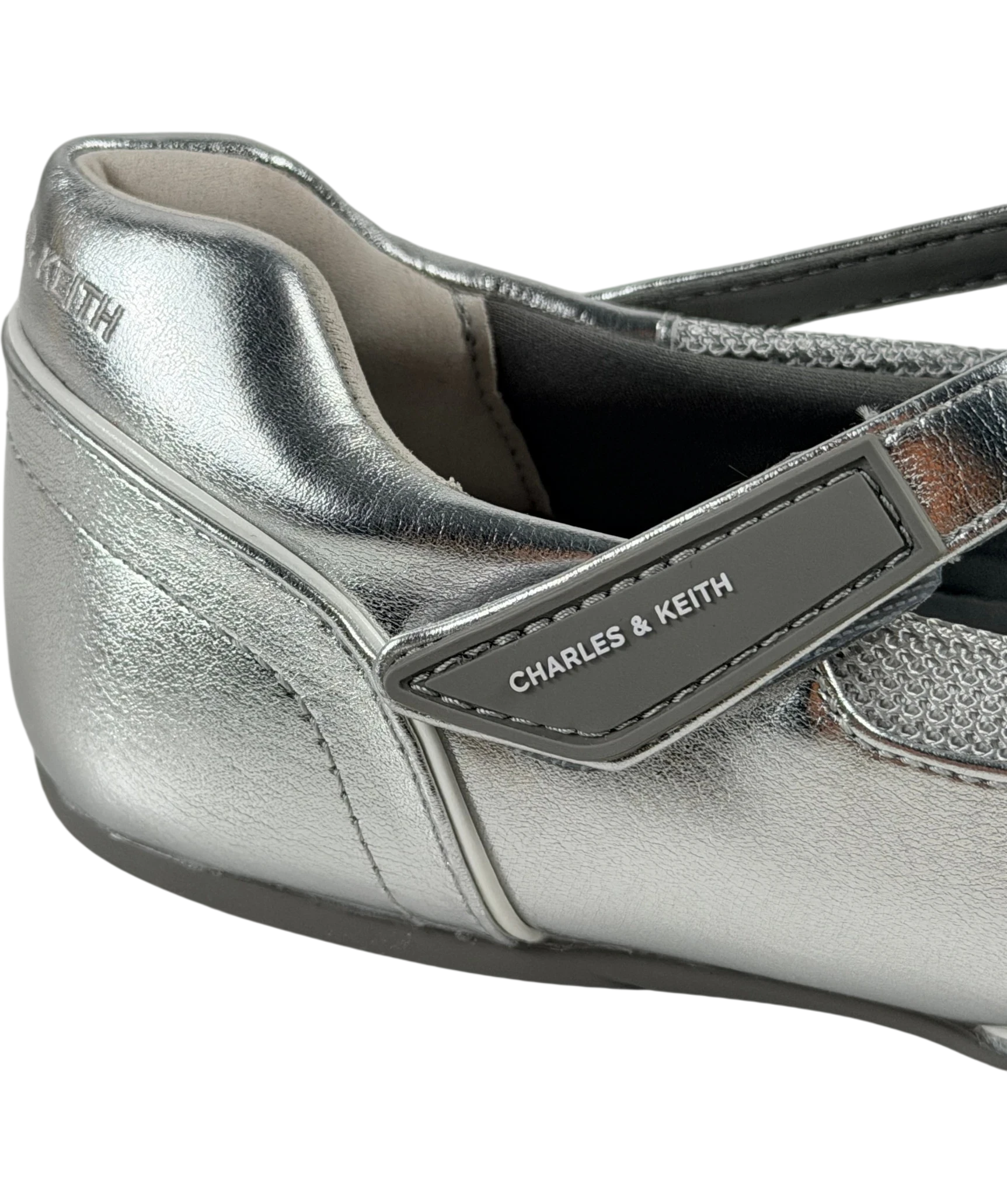 Charles & Keith Charles And Keith Mika Crossover Mary Jane Sneakers In Metallic Silver UK 4 EU 37