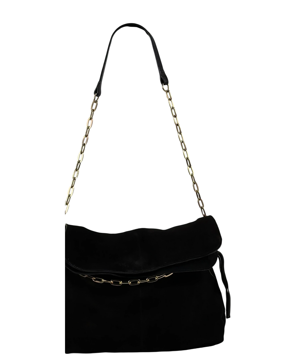 River Island Black Real Suede Chain Slouch Shoulder Bag