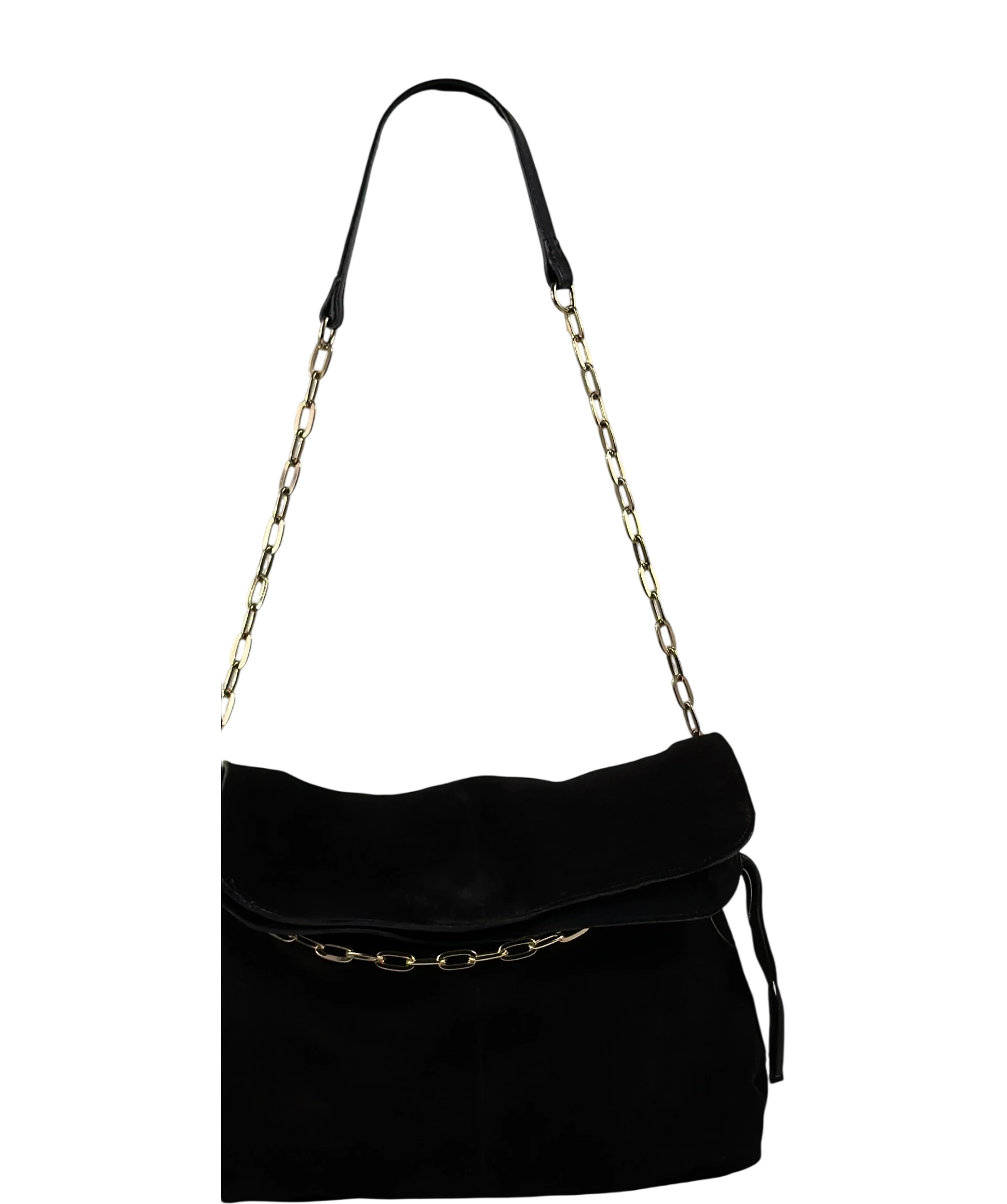 River Island Black Real Suede Chain Slouch Shoulder Bag