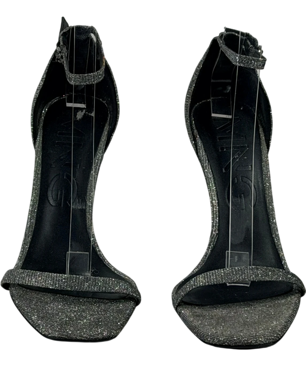 MANGO Metallic Silver Glitter Ankle-strap Stiletto Sandals UK 6 EU 39