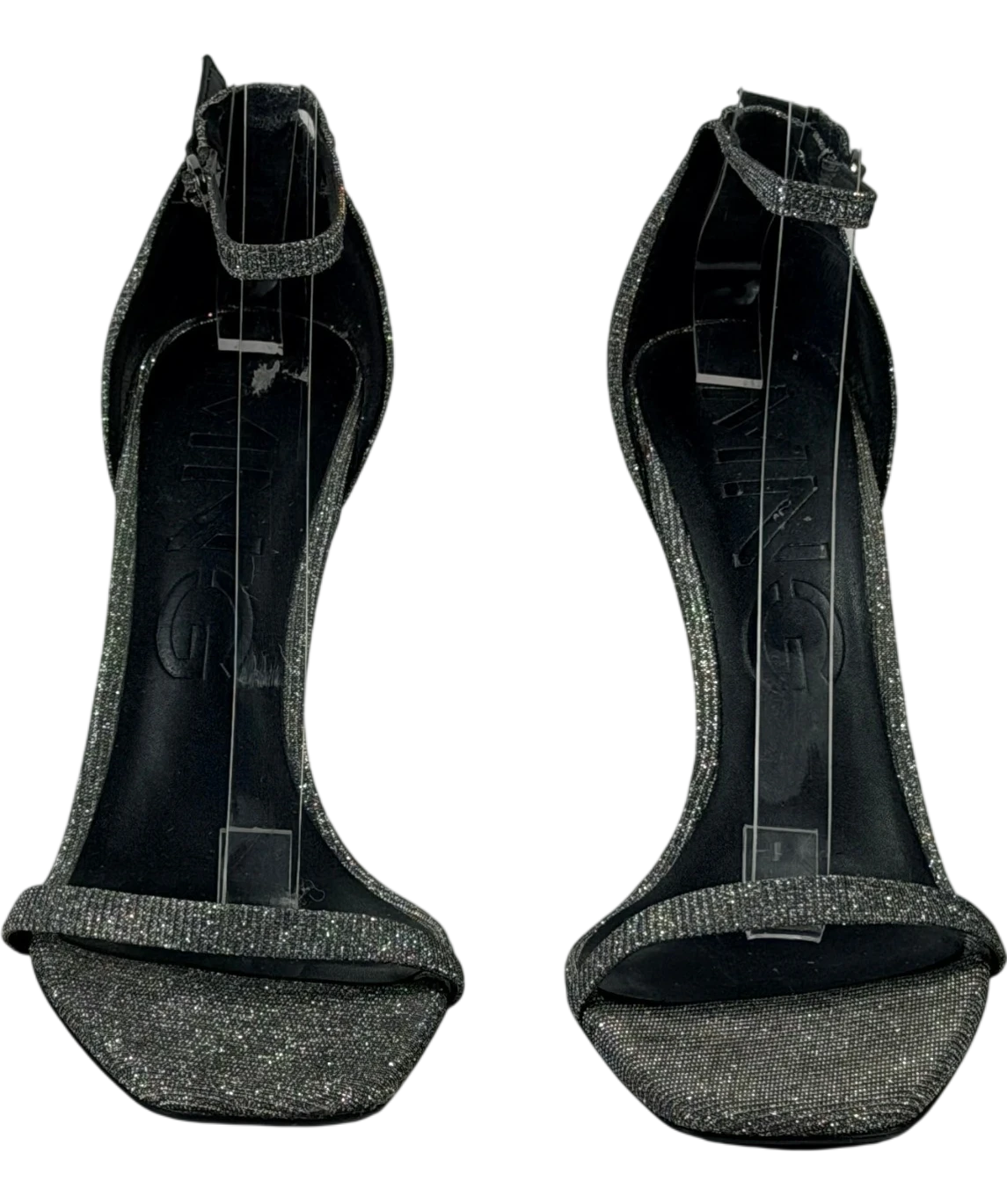 MANGO Metallic Silver Glitter Ankle-strap Stiletto Sandals UK 6 EU 39