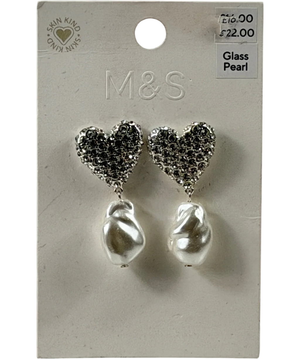 M&S Metallic Collection Skin Kind Diamante Heart Glass Pearl Drop Earrings One Size