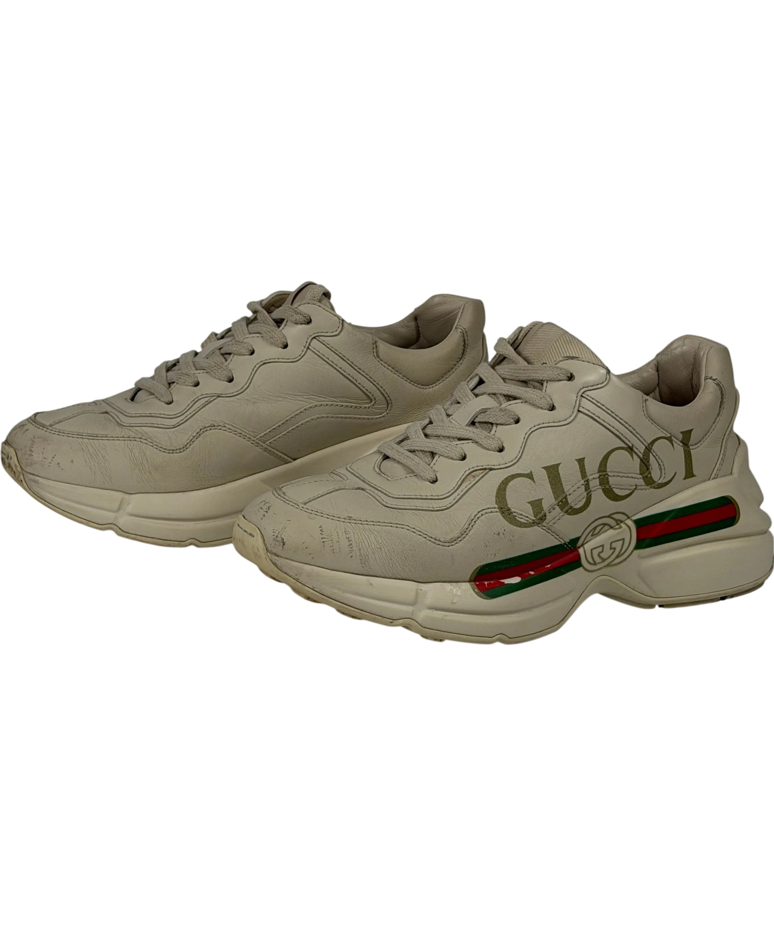 GUCCI Cream Logo Rhyton Leather Trainers UK 3.5 EU 36.5