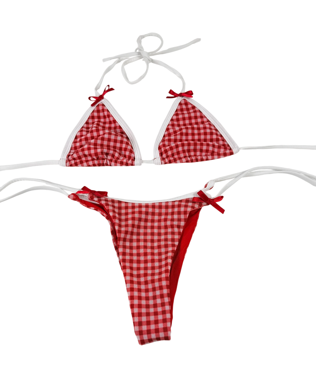 With Jean With Jéan Red And White Gingham Bow Bikini Set Size Xs Uk 6 UK XS