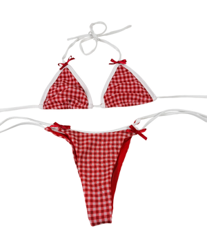 With Jean With Jéan Red And White Gingham Bow Bikini Set Size Xs Uk 6 UK XS