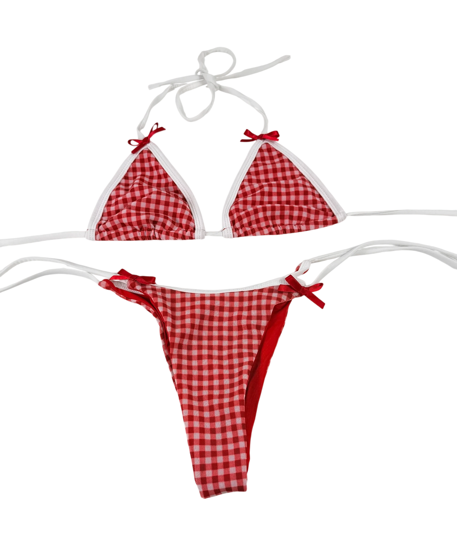 With Jean With Jéan Red And White Gingham Bow Bikini Set Size Xs Uk 6 UK XS