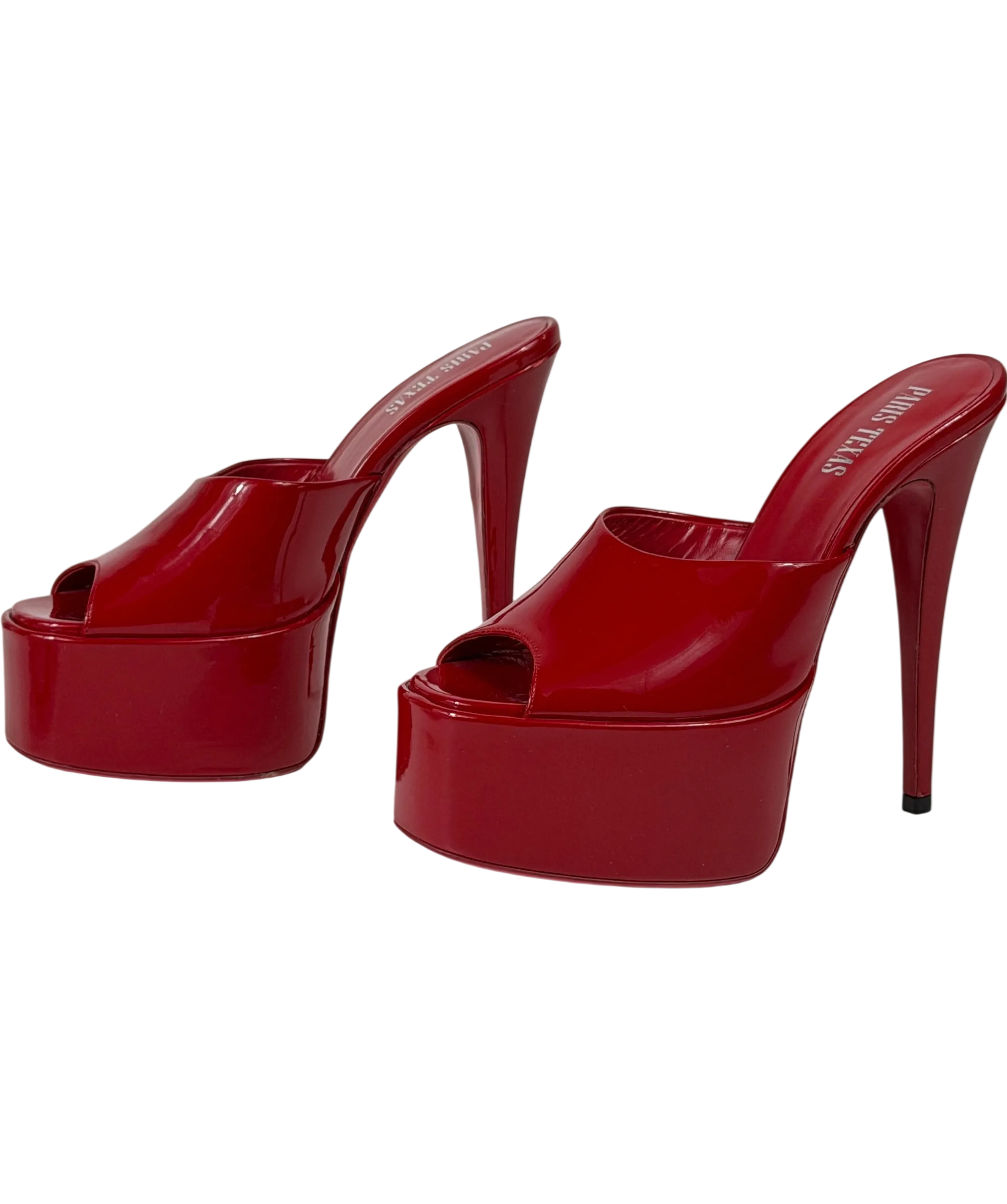 Paris Texas Red Marina Platform Mules In Glossy Patent Leather UK 4 EU 37