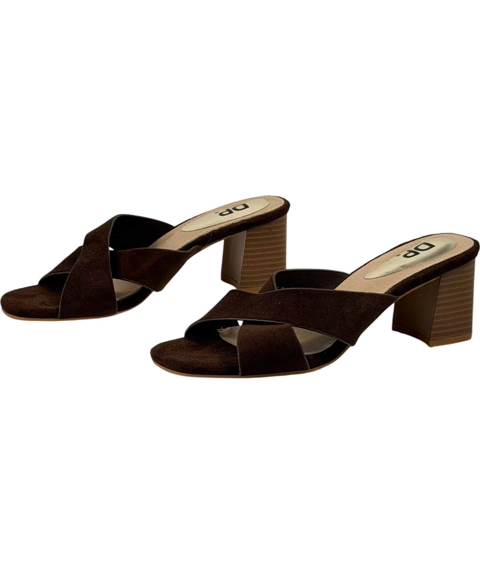 dorothy perkins Brown Suede Cross Strap Heeled Mules UK 5 EU 38