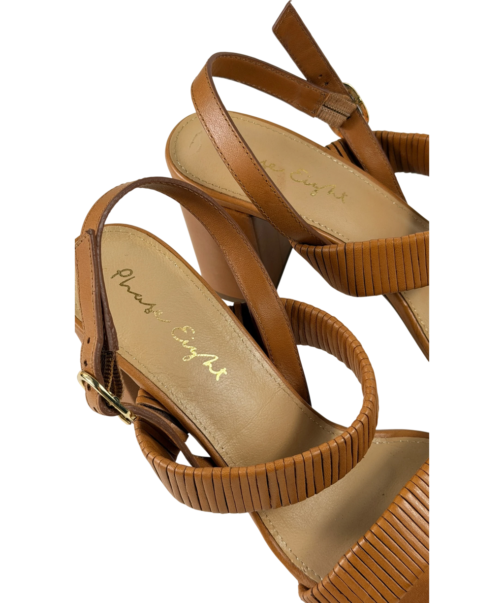 Phase Eight Brown Leather Block Heel Sandals Tan UK 5 EU 38