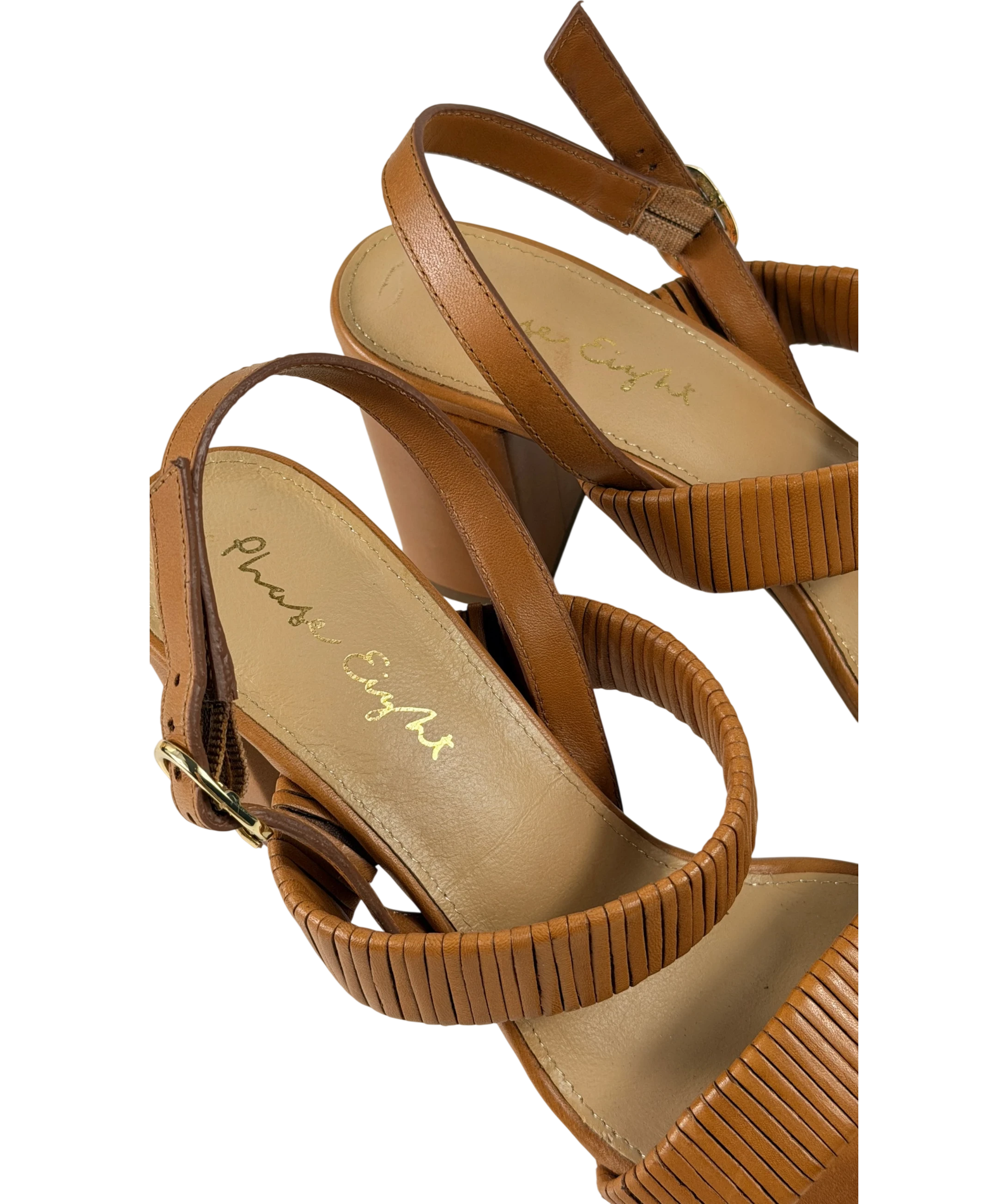 Phase Eight Brown Leather Block Heel Sandals Tan UK 5 EU 38