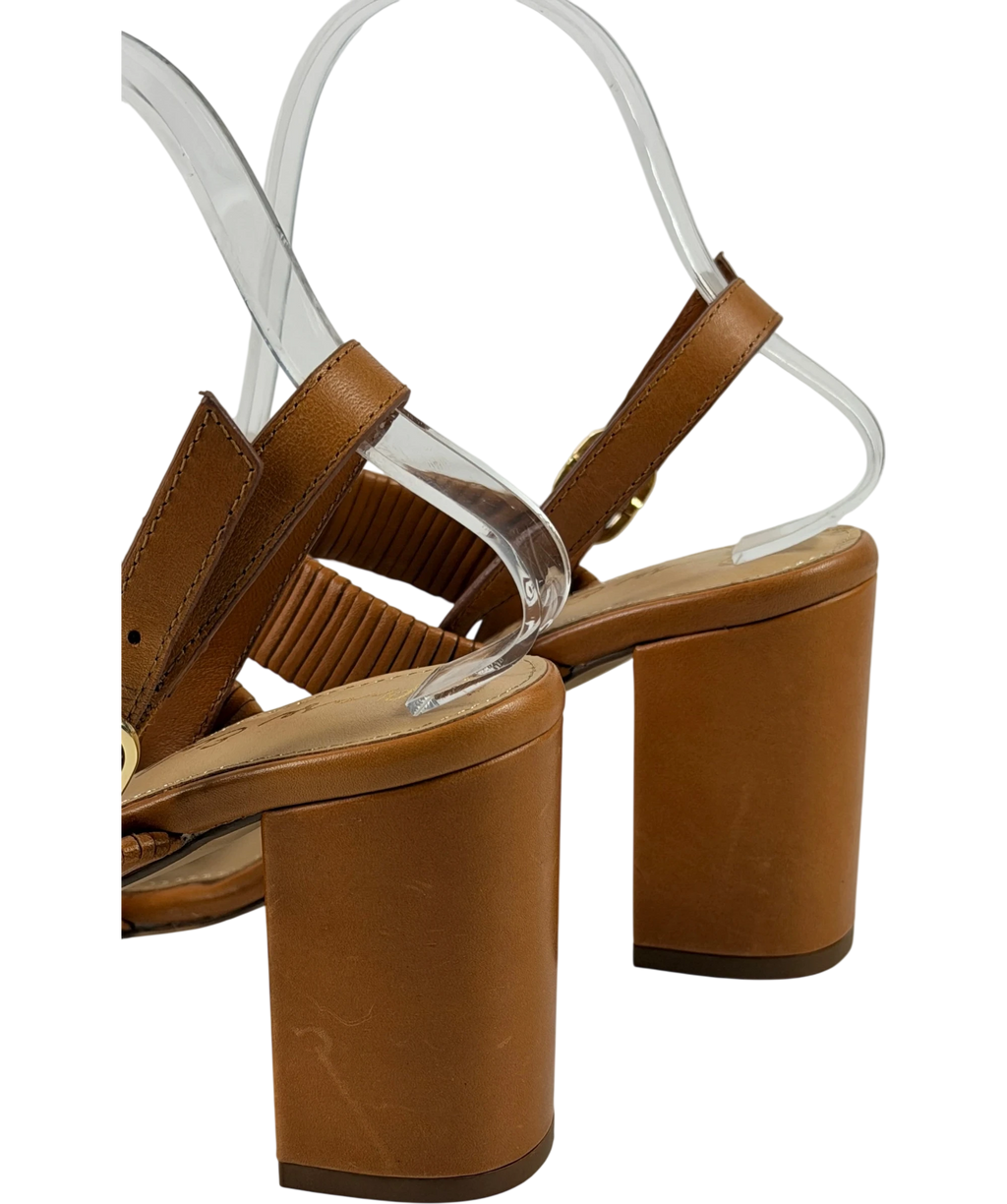 Phase Eight Brown Leather Block Heel Sandals Tan UK 5 EU 38