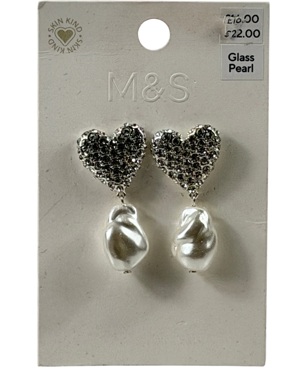M&S Metallic Collection Skin Kind Diamante Heart Glass Pearl Drop Earrings One Size