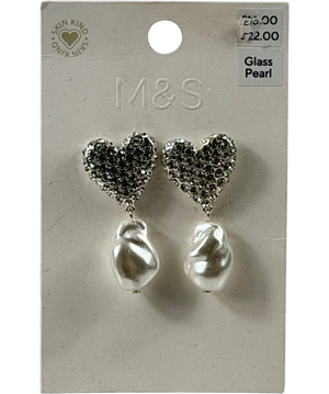 M&S Metallic Collection Skin Kind Diamante Heart Glass Pearl Drop Earrings One Size
