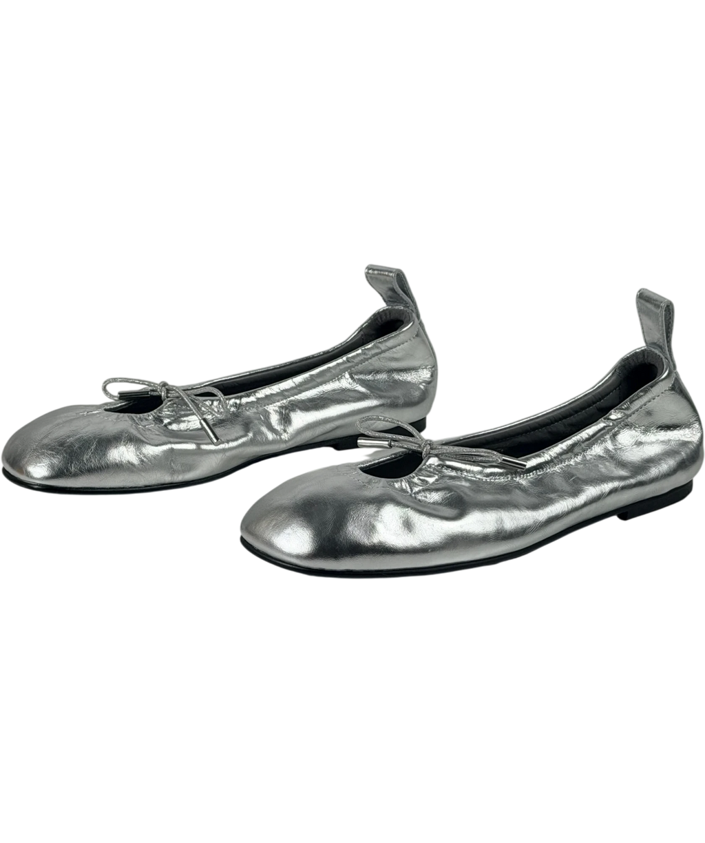 alohas Rosalind Shimmer Metallic Silver Leather Ballet Flats UK 6 EU 39