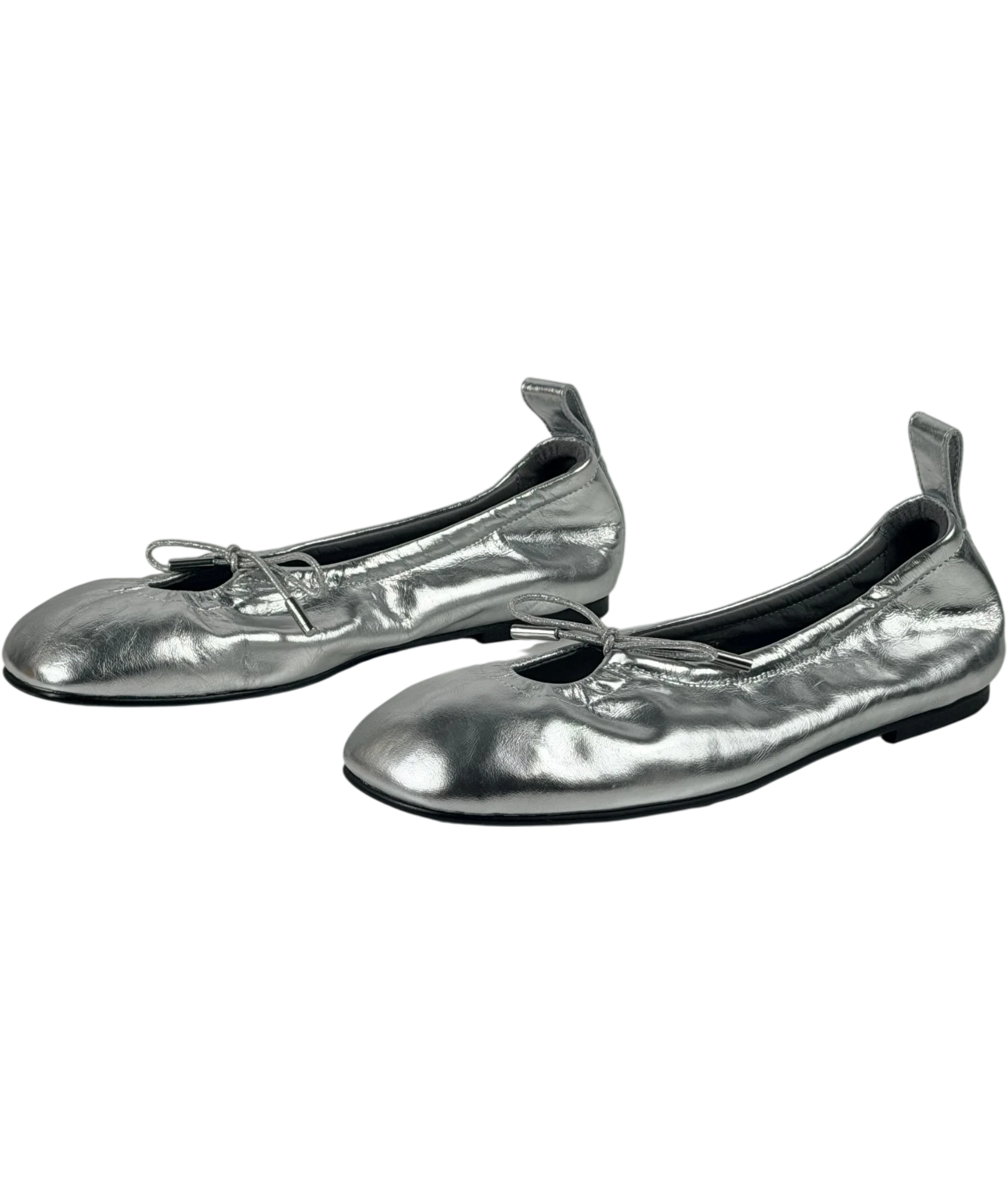 alohas Rosalind Shimmer Metallic Silver Leather Ballet Flats UK 6 EU 39