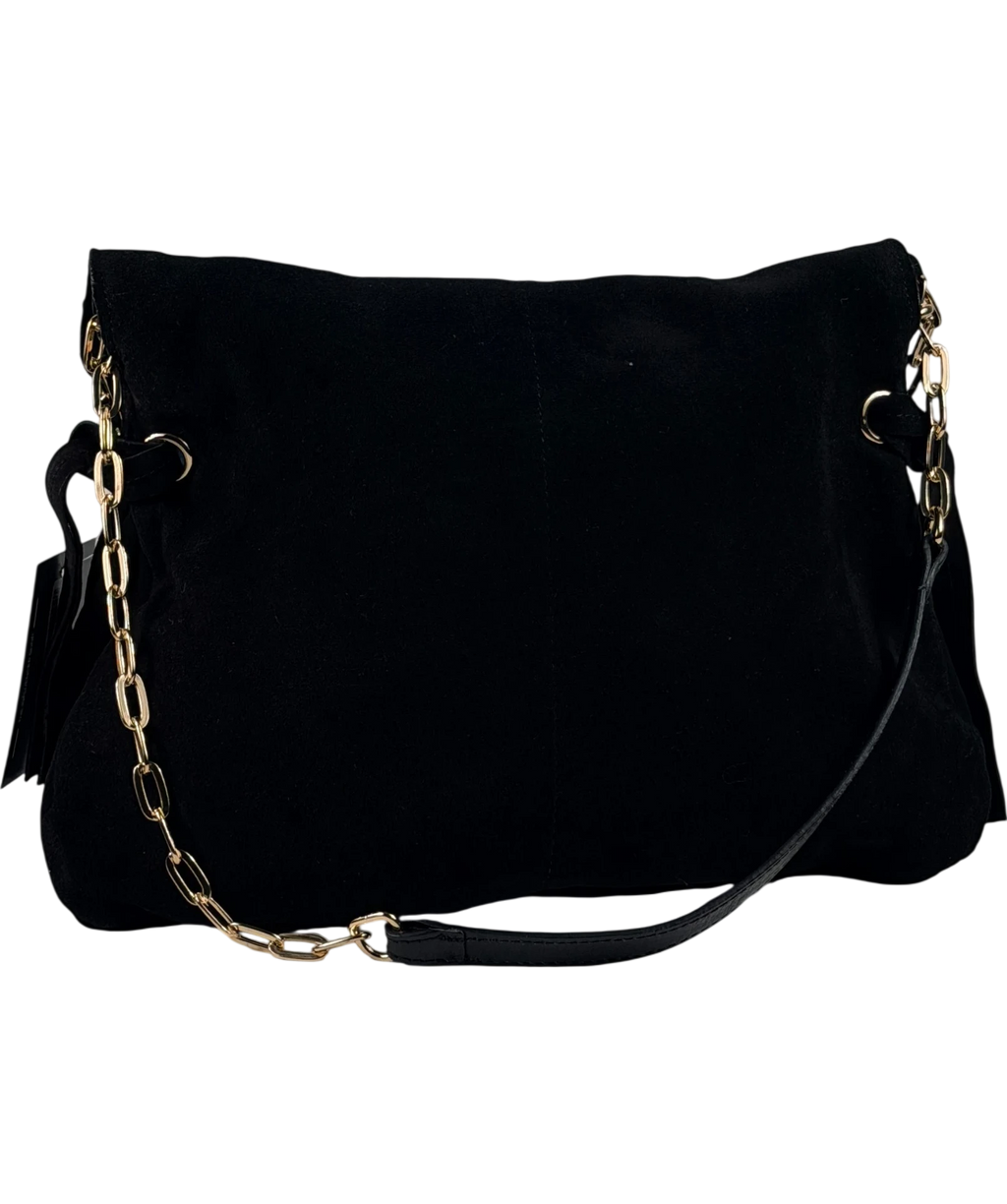River Island Black Real Suede Chain Slouch Shoulder Bag