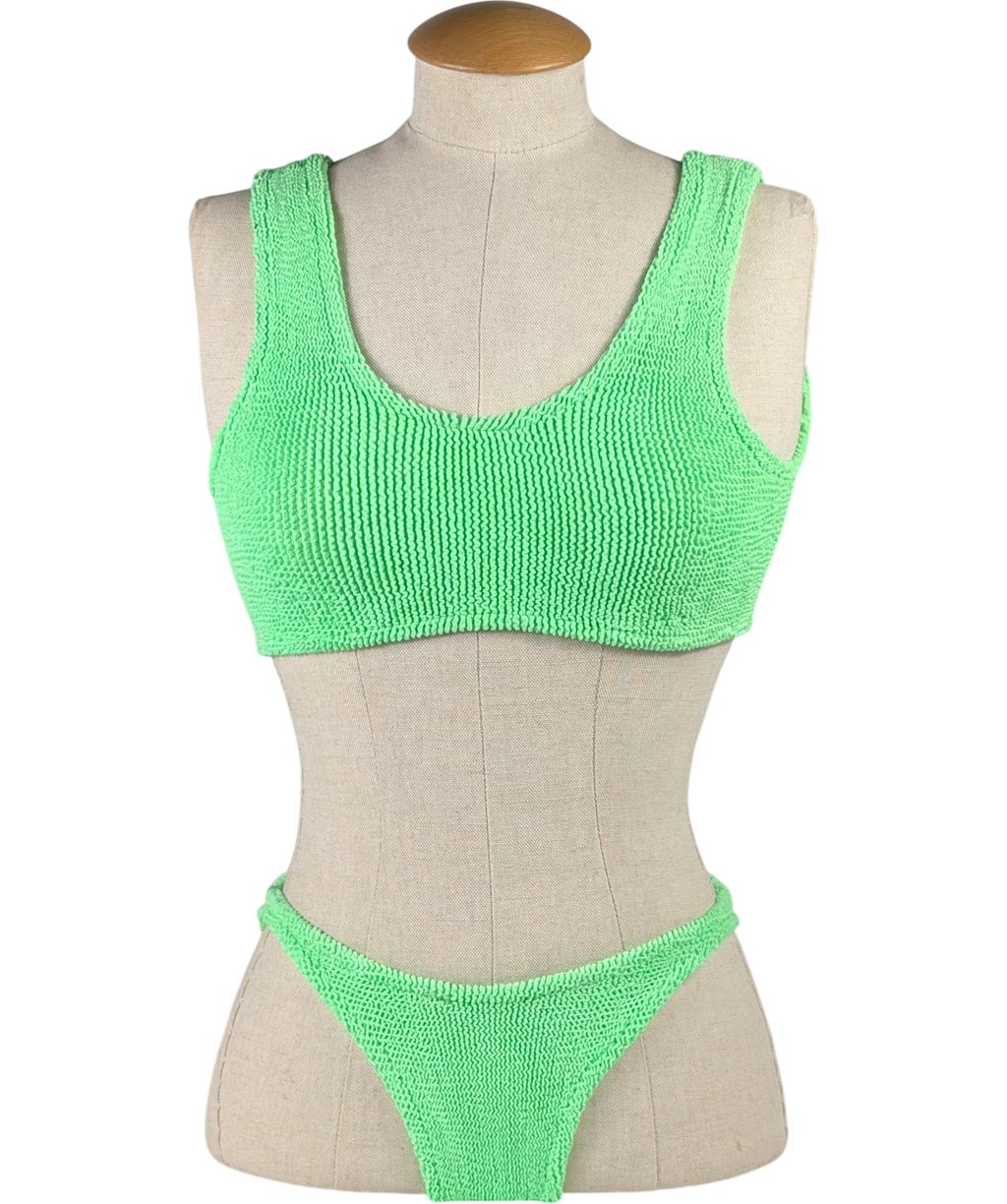 HUNZA G Bright Green Xandra Crinkle Bikini One Size