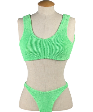 HUNZA G Bright Green Xandra Crinkle Bikini One Size