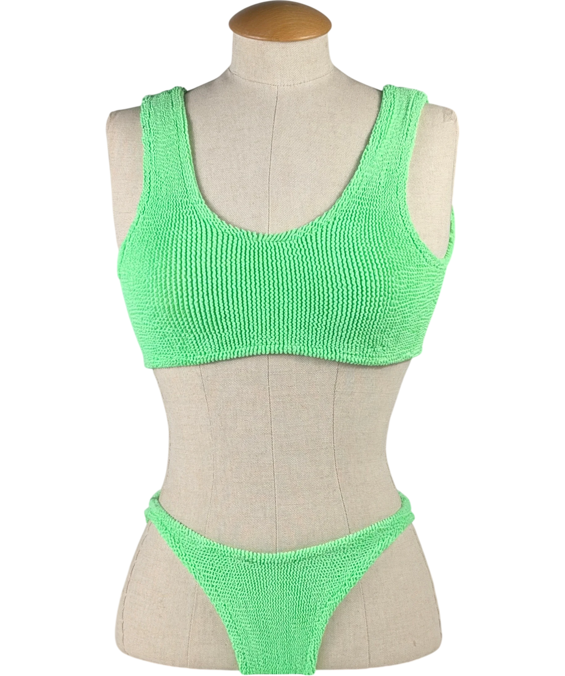 HUNZA G Bright Green Xandra Crinkle Bikini One Size