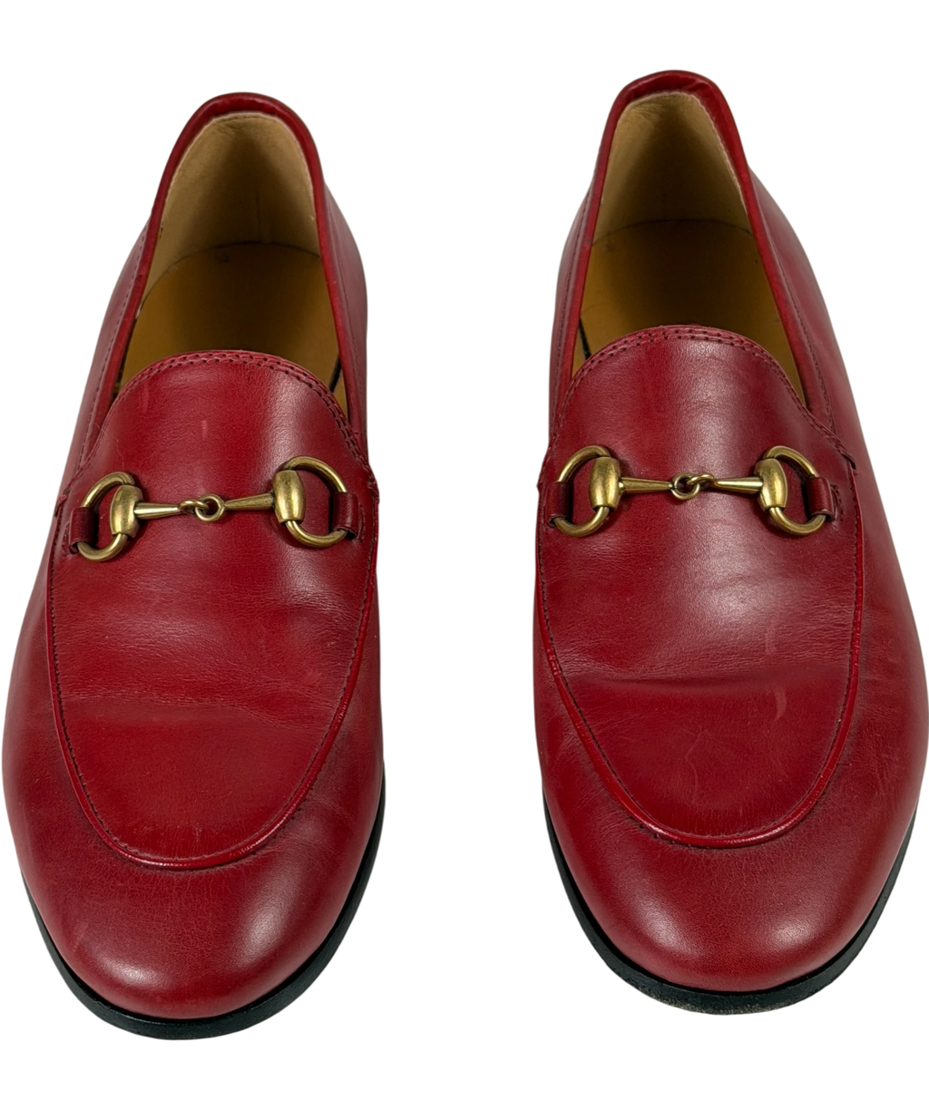GUCCI Red Leather Jordaan Gold Horsebit Loafers UK 2 EU 35