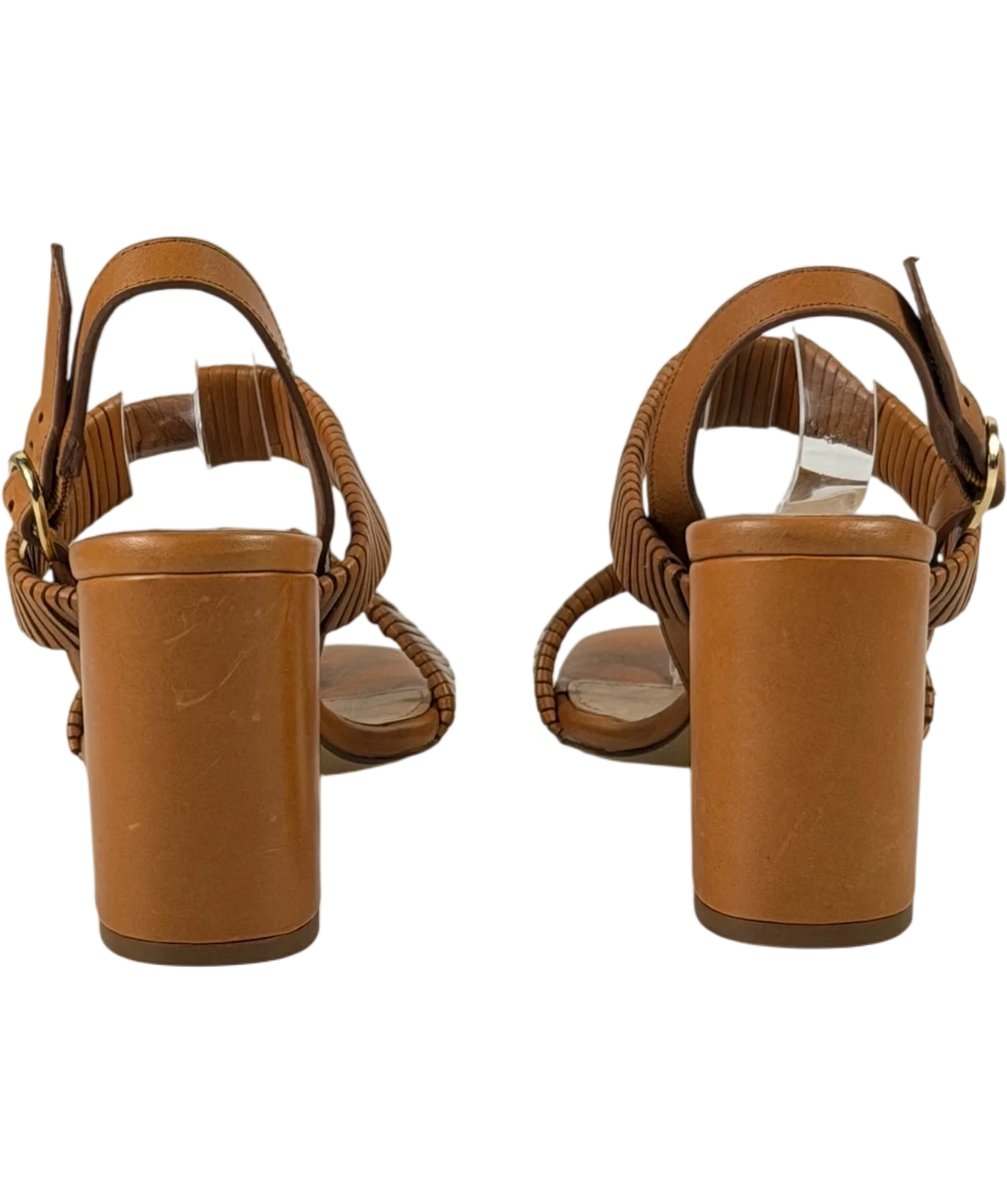 Phase Eight Brown Leather Block Heel Sandals Tan UK 5 EU 38