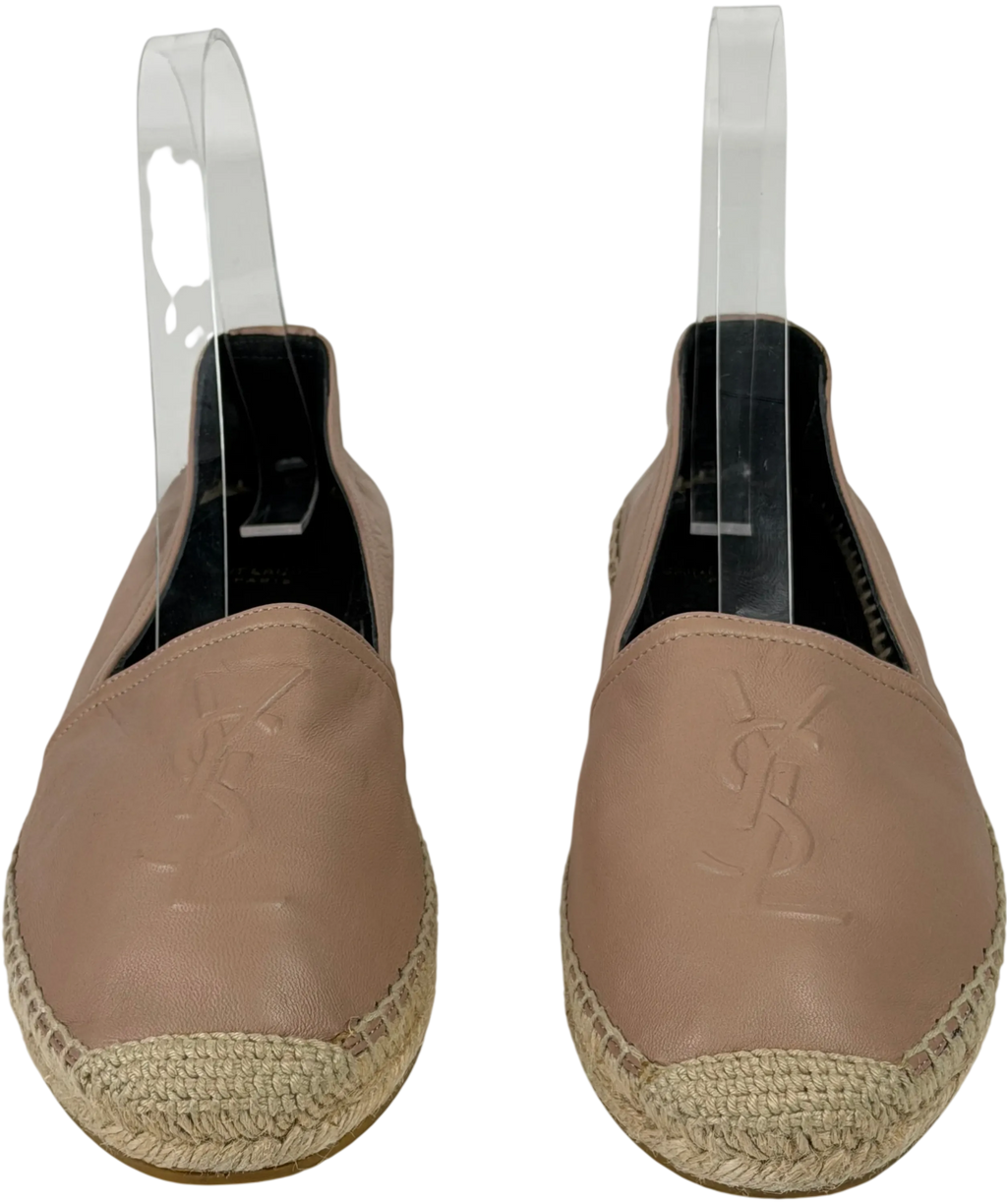 YSL Beige Cassandre Embossed  YSL Logo Lambskin Leather Espadrilles UK 4.5 EU 37.5