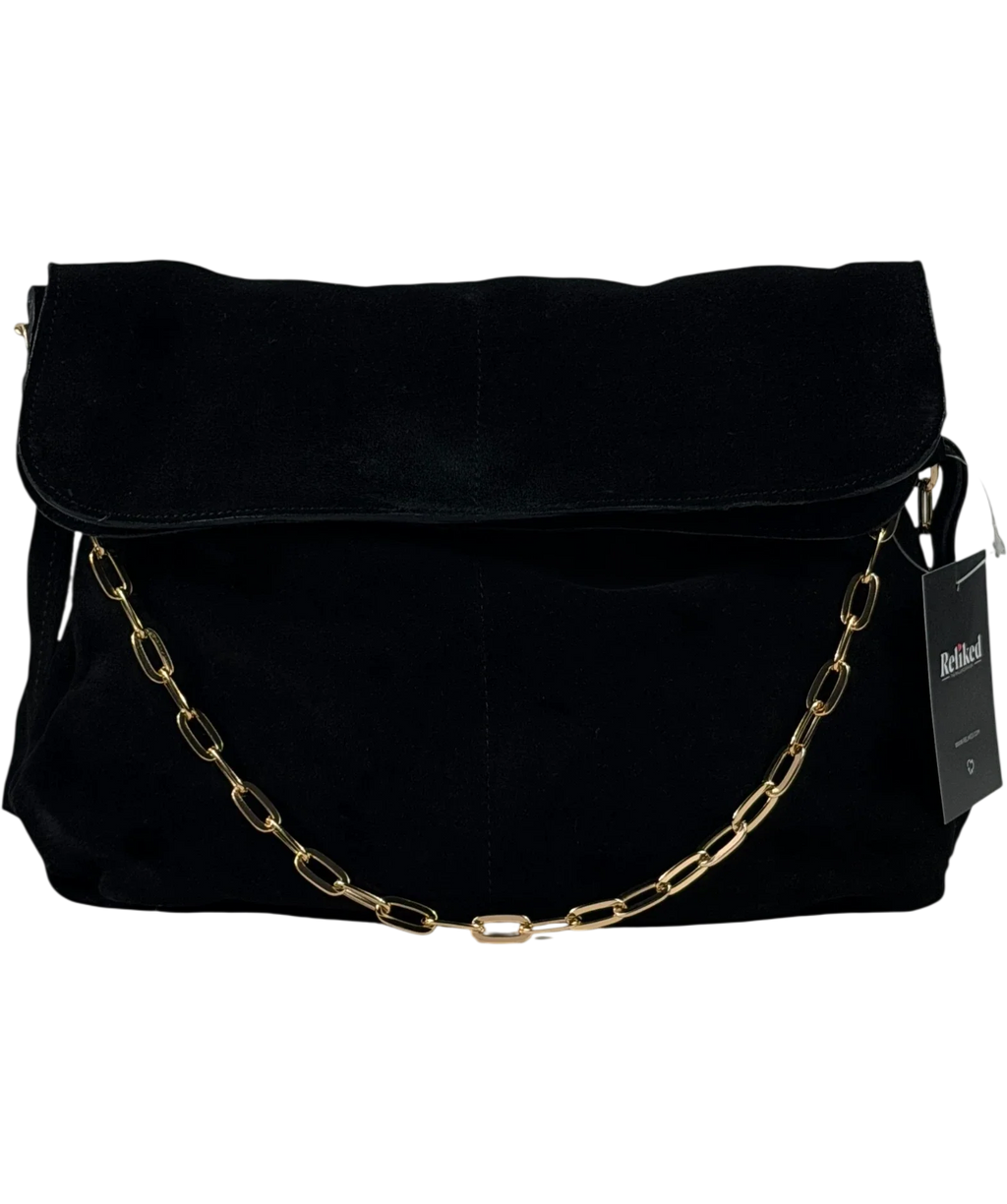 River Island Black Real Suede Chain Slouch Shoulder Bag