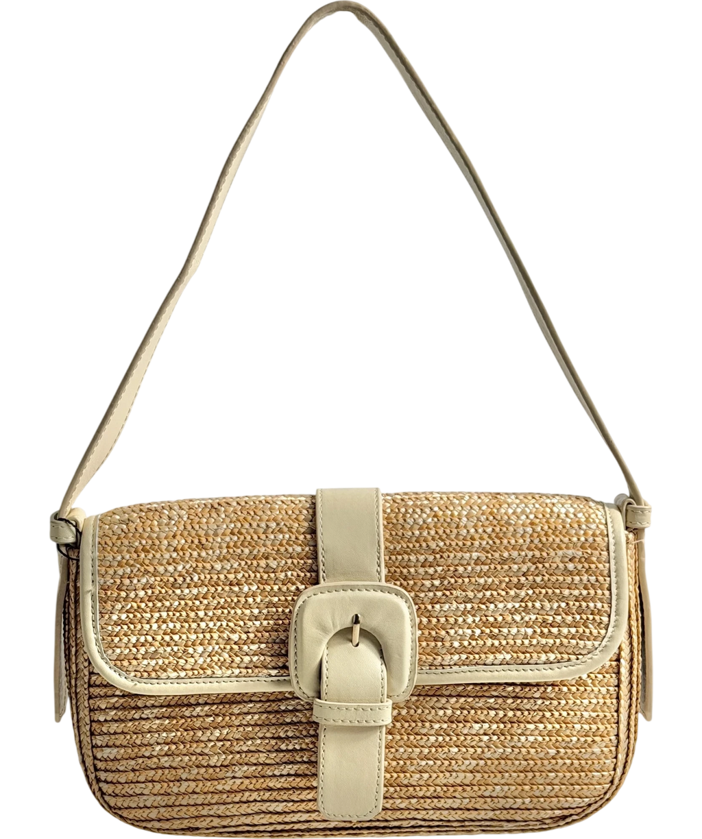Arket Rectangular Straw & Leather Bag, Cream & Natural
