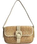 Arket Rectangular Straw & Leather Bag, Cream & Natural