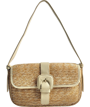 Arket Rectangular Straw & Leather Bag, Cream & Natural