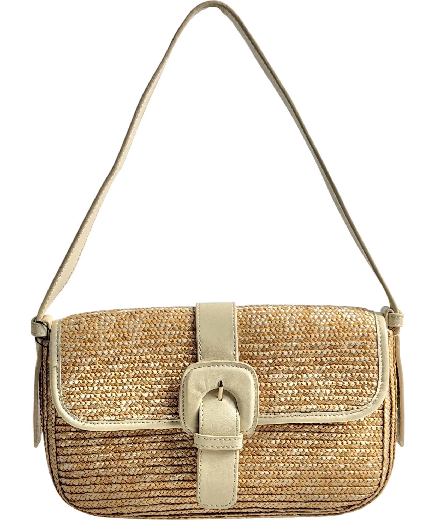 Arket Rectangular Straw & Leather Bag, Cream & Natural