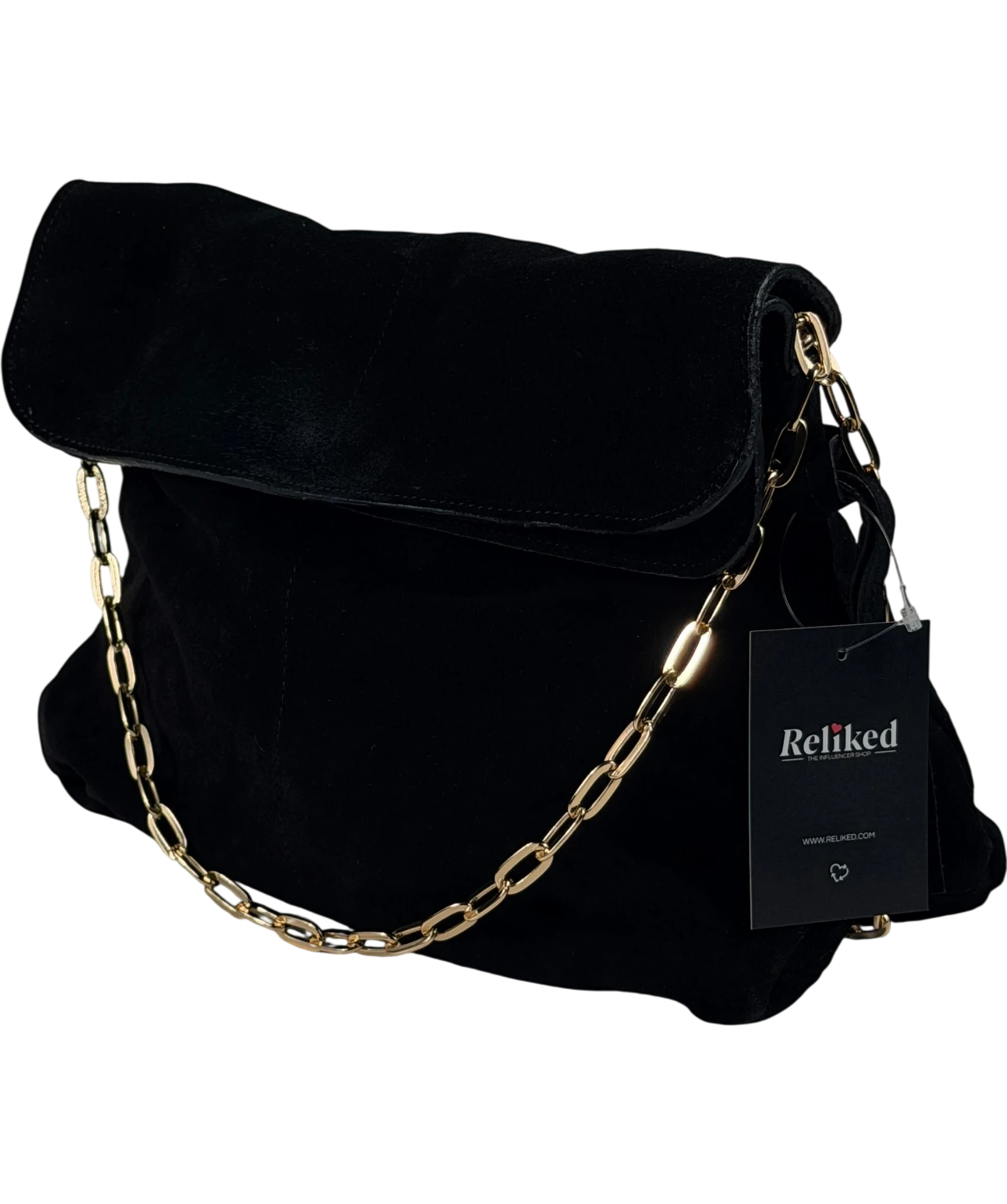 River Island Black Real Suede Chain Slouch Shoulder Bag