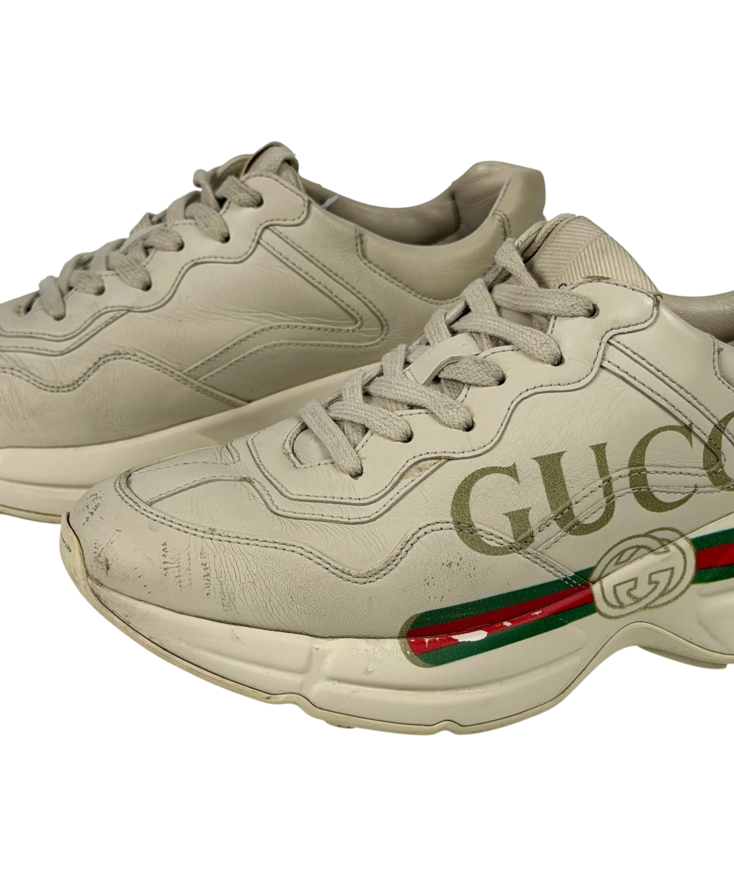 GUCCI Cream Logo Rhyton Leather Trainers UK 3.5 EU 36.5