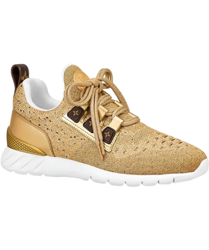 LOUIS VUITTON Gold Metallic Lurex Knit Aftergame Low Top Trainers UK 3 EU 36