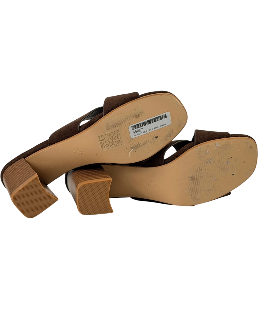 dorothy perkins Brown Suede Cross Strap Heeled Mules UK 5 EU 38