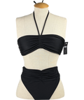 MAGDA BUTRYM Black Ruched Bandeau Halter Neck High Waisted Bikini Set UK S